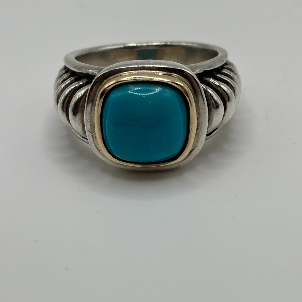 Joseph Esposito ESPO 925 & 14k Cabochon Turquoise Cable Ring sz 7.5 -RETIRED